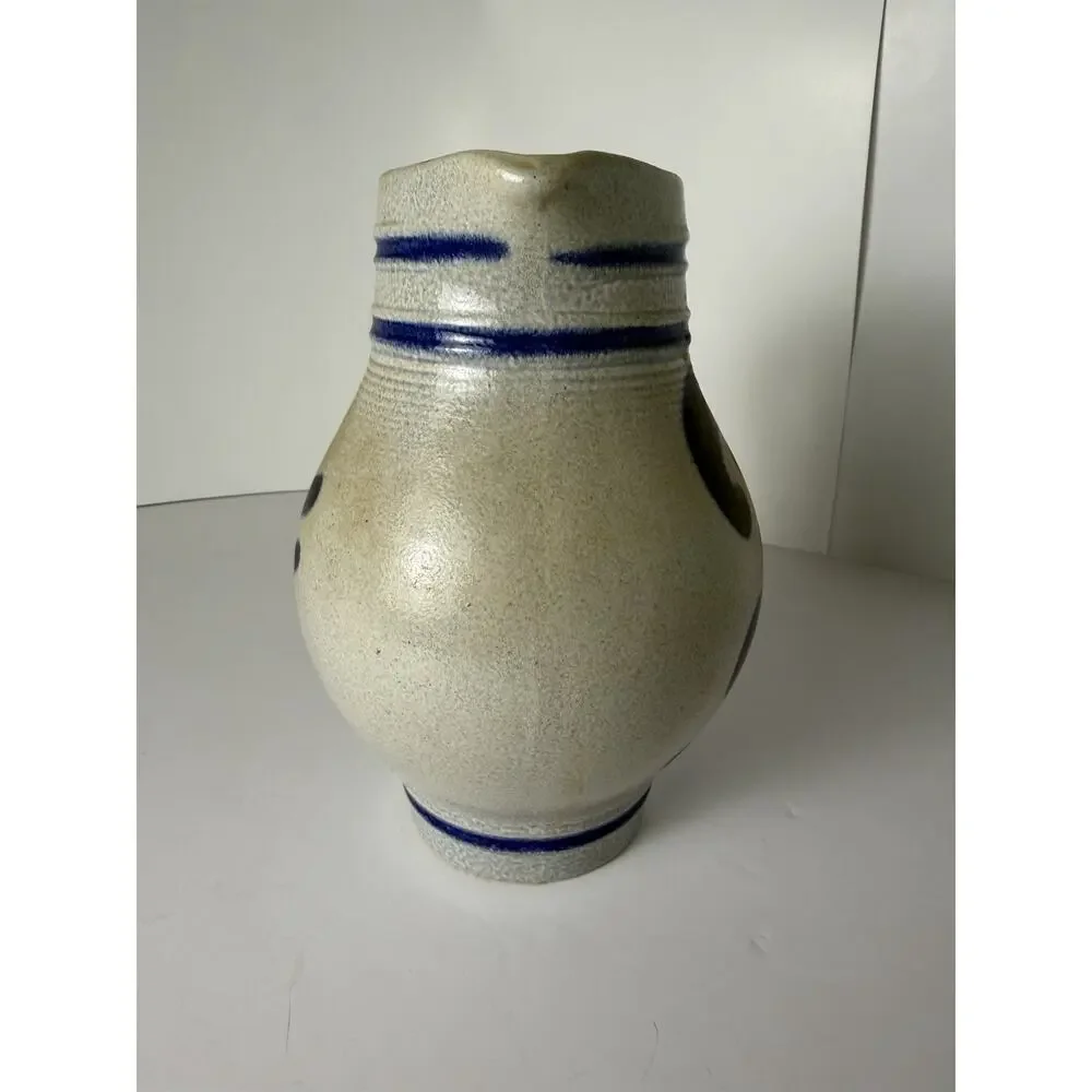 Vintage W Germany Westerwald Salt Glaze Stoneware 1L Pitcher Cobalt Blue